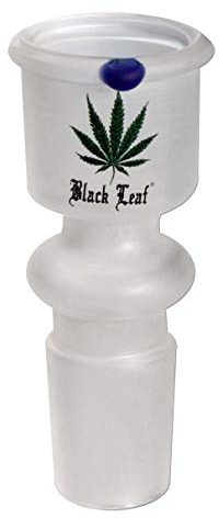 Black Leaf Bong-Zubehör: Wasserpfeifen-Kopf, Glas-Kopf, Steckkopf zylindrisch | NS 19 (18,8mm) | BOROSILIKATGLAS, klar | sandgestrahlt, mit Blatt-Aufdruck und Rollstopp | von bong-discount