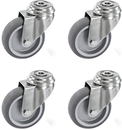 Proroll | Set aus thermoplastischen Gummireifen | Gehäuse Edelstahl | mit Rückenloch | 4 Lenkrollen | Rad-Ø x Breite 75 x 23 mm