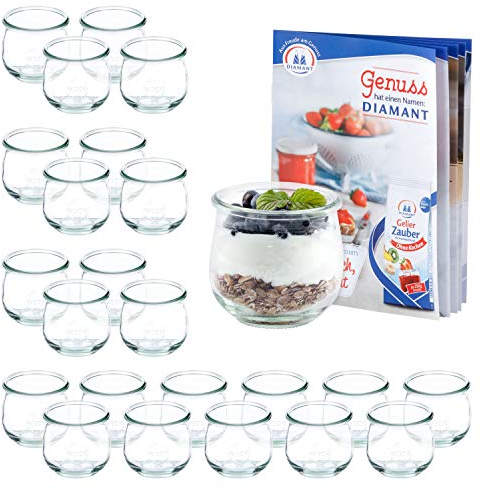 MamboCat 24er Set WECK-Tulpenglas 370 ml + Rezeptheft | Marmeladen-Gläschen klar | Ø 9 cm | Lebensmittel einkochen, aufbewahren & konservieren | Einweck-Zubehör
