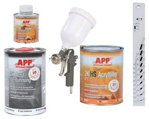 Appret garnissant gris APP 2K avec durcisseur + diluant + règle gradué + pistolet