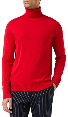 Xposed Mens Roll Neck Jumper Soft Cotton Fine Knitted High Turtle Polo Pullover Top[JUMPER-G1808,3XL,Red]
