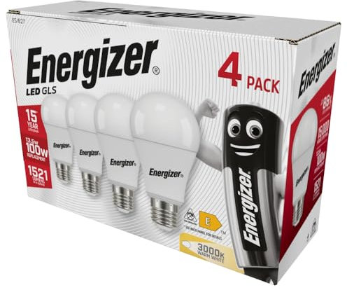 Energizer GLS Replacement LED Bulb 4 Pack (Warm White E27, 100W), (ENGS14424)