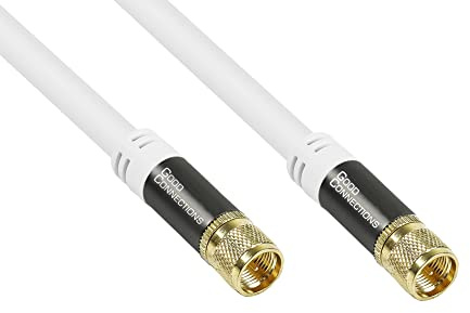 SmartFLEX - Cavo antenna satellitare per TV, 2 m, spina F su entrambi i lati, schermatura quadrupla, 120 dB, 75 Ohm, connettori dorati, colore: Bianco