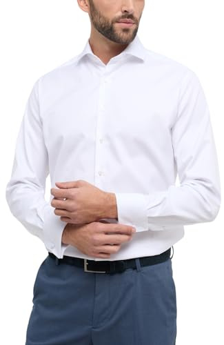 Eterna Herren Langarmhemd Modern Fit Cover Twill weiß Uni Hemd, Kragenweite: 45