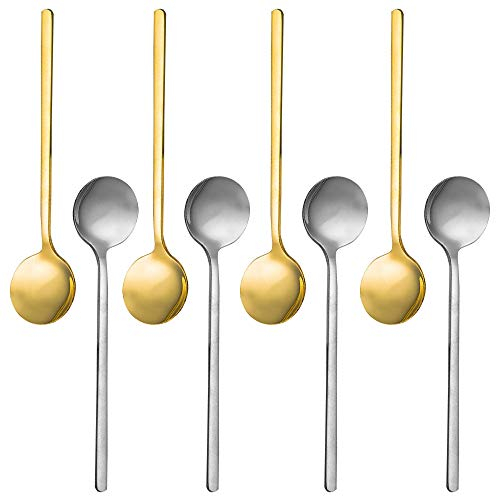 SourceTon - Set di 8 cucchiaini da caffè in acciaio INOX placcato oro e argento, per caffè e zucchero, dessert, gelato, zuppa, cappuccino antipasto, 15 cm