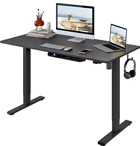 FLEXISPOT 120 * 60cm Scrivania Regolabile in Altezza Con Ganci Con Gestione Cavi Standing Desk Scrivania Elettrica Scrivania Motorizzata( Nero+Nero )