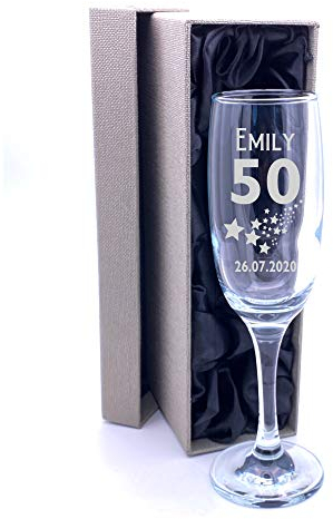 50th Birthday Gift - Personalised Champagne Flute With Gift Box