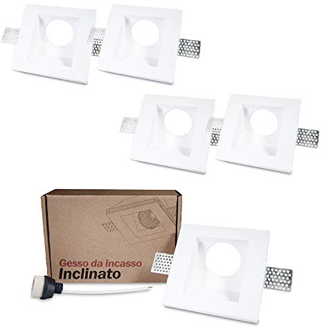 KingLed - 5x Porta faretto da Incasso In Gesso Ceramico Quadrato Fascio Luce 45° per Faretto Gu10 e Mr16 - Dimensione 120x120x65mm Cod. 1428