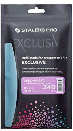 Staleks Pro Exclusive, Recambios Lima Uñas Profesional, Desechable Adhesiva, Base Sólida Media Luna, Metal MBE-40, Grano 240, 30 unidades, DFEX-40-240