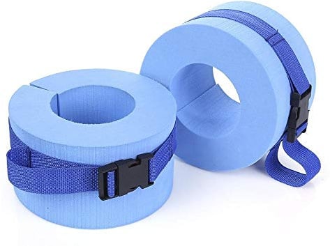 Mokylor Schaumstoff-Schwimm-Armbänder-Set, Manschetten, Wasser-Aerobic, Schwimmring mit Schnellverschluss-Schnalle, für Schwimmen, Fitness, Training, Training, 2 Stück, Blau