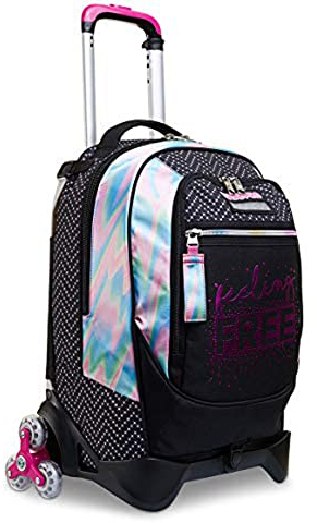 Seven Trolley Scuola Sganciabile Jack 3 Ruote, Nero, Feeling Free, 3 in 1, Triplo Uso, Zaino con Carrello Sganciabile, Zaini e Trolley, Scuola, Bambine e Ragazze