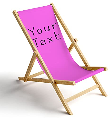 Ferocity Holz-Liegestuhl Klappbar Klappliegestuhl Sonnenliege Strandstuhl Wechselbezug Motiv Your Text Rosa [119]