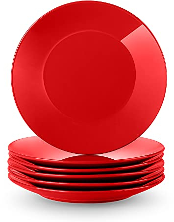 LOVECASA 'Sweet' 6-Piece Dessert Plates Round China Porcelain Side Plate Snack Plate Salad Plate for Salad/Fruit/Snack Plate, Red 21.5 * 21.5 * 2.5 cm