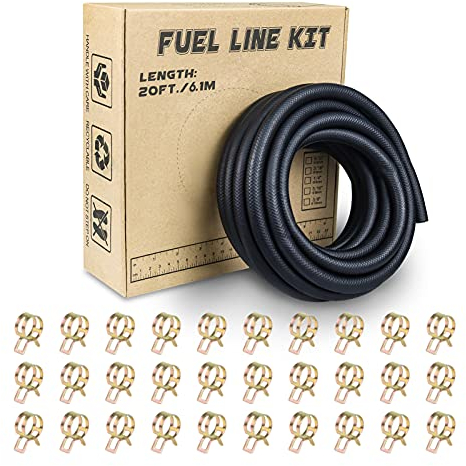 KeeYees 6,1 Metros Φ6 mm Tuberia de Combustible 1/4 Manguera de Combustible con 30 Abrazaderas de Manguera Para Motocicletas, Automóviles, Cortadoras de Césped