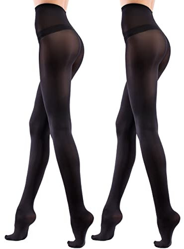 Leamel 2 Pairs Soft 80 Denier Opaque Black Tights for Women Multipack 2 Pack X Large Black Women's Tights