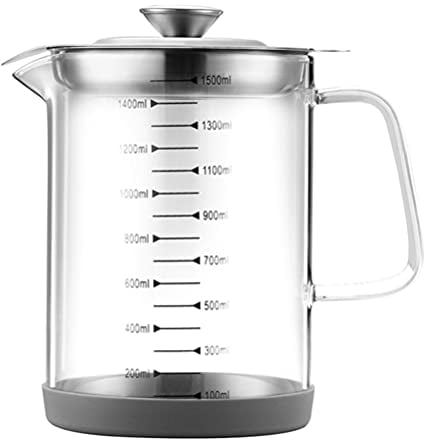 Fetttrenner 1. 5L ?lsieb Topf Fettkanne mit Edelstahl Fettfilter Sieb Glas ?lbeh?lter Fettbeh?lter ?ltopf Fettfilter ?lvorrat Dosen Beh?lter für die Lagerung von Frittier?l Öl Spender
