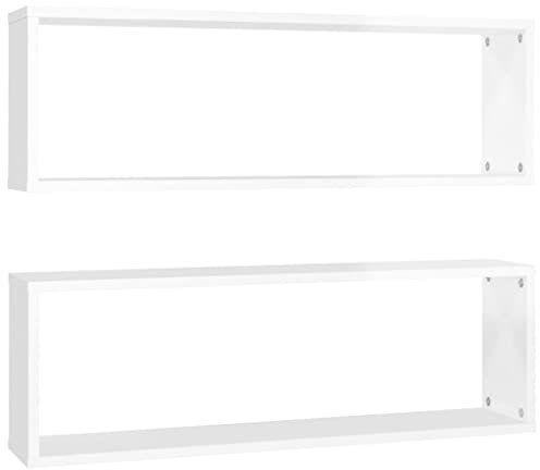vidaXL 2X Würfelregal Wandregal Hängeregal Cube Lounge CD Regal Dekoregal Bücherregal Schweberegal Wandboard Regalwürfel Hochglanz-Weiß 80x15x26,5cm Holzwerkstoff