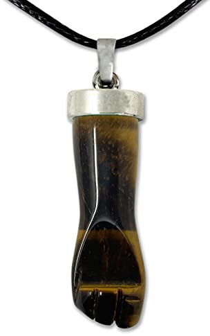 cotigo Colgante Piedra Natural de Mano Puño Higa -Amuleto Mal de Ojo Mano Negra - Collar Piedra Preciosa y Mineral - Collar Mujer u Hombre