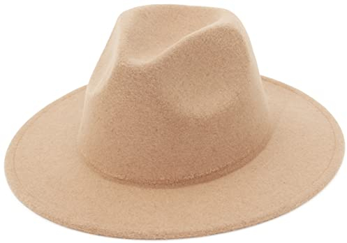 GEMVIE Filzhut Herren Damen Fedora Hut Breite Krempe Panama Hut Bogart Hut M Kamel