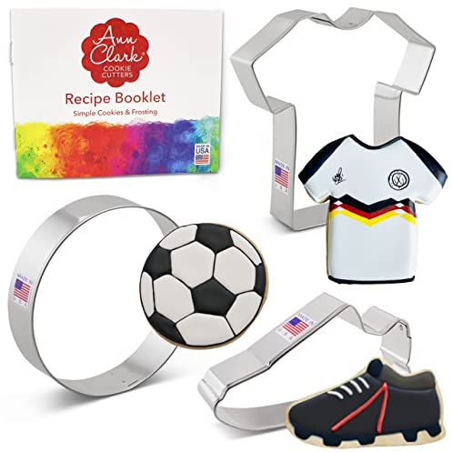 Lot de 3 emporte-pièces en forme de ballon de football fabriqués aux États-Unis par Ann Clark, ballon de football, crampons, maillot