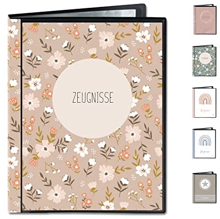 Minilino Zeugnismappe 20 Premium Klarsichthüllen A4 [SCHUTZ UND AUFBEWAHRUNG VON ZEUGNISSEN] Dokumentenmappe für Unterlagen in der Grundschule | Ordner - für Mädchen (Blumenwiese rosa)