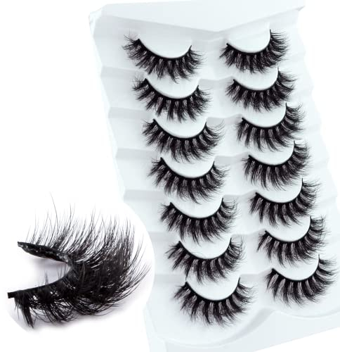Faux Cils 7 Paires- 8D Faux Cils Naturel à la Main Ultra-Minces Cils Professionnel Cils Noir Réutilisables (G03)