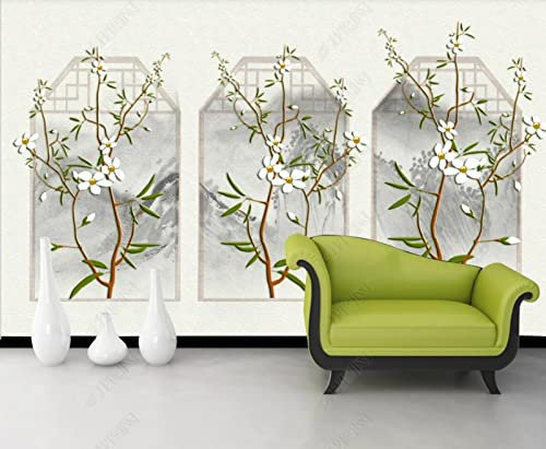 Papier Peint Panoramique Feuillage De Fenêtre De Fleur Papier Peint Intissé 3D Murale Tableaux Muraux Tapisserie Salon Chambre