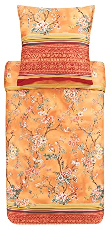 Bassetti Bettwäsche Garnitur Pallanza O1 aus Baumwolle Mako-Satin in der Farbe Orange 2-Teilig mit Reißverschluss, Maße: 155cm x 220cm, 80cm x 80cm, 9323952