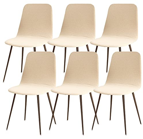 Lydevo Stuhlhussen 6er Esszimmer Strech Stuhlhussen für Esszimmerstühle Universal Waschbar Bezug Stuhlhussen Skandinavisch Stuhlüberzug für Küchenstühle Hotel Bankett,Jacquard#Beige