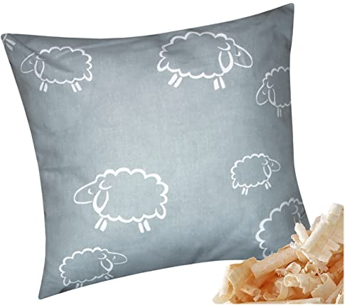 Heubergshop Zirbenkissen 40x40cm Schafe in Grau Weiß - Zirbenflocken Zirbenspäne Reißverschluss (Zirbe 99-7)