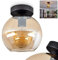 HOFSTEIN Deckenleuchte Koyoto, moderne Deckenlampe aus Metall/Glas in Schwarz/Bernsteinfarben, 1-flammige Leuchte im Retro/Vintage-Design mit Schirm aus Glas (Ø 20 cm), 1 x E27, ohne Leuchtmittel