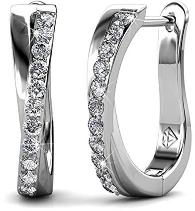 Pendientes de aro para mujer, oro blanco de 18 quilates con cristal brillante con caja de joyería para mujer, esposa, madre e hija, Oro blanco, Crystal