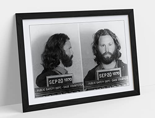 CANVAS MONKEY Jim Morrison Doors Mugshot Framed Wall Art Print Picture - A3 - Black Frame