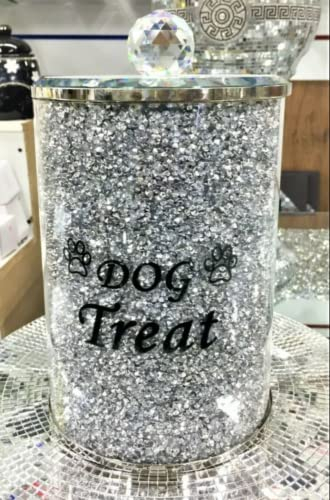 DEENZ Sparkly Crushed Crystal Silver Crushed Diamond Canister Dog Treat Jar Decorative Storage Biscuit Cookie Food