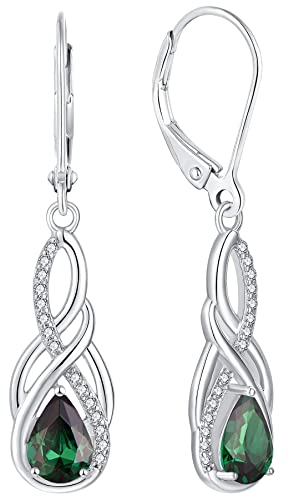 YL Unendlichkeit Keltischer Knoten Tropfen Ohrringe 925 Sterling Silber Mai Geburtsstein Smaragd Ohrringe für Damen