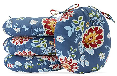 JMGBird Runde Outdoor-Kissen, 4er-Set, runde Stuhlkissen 38,1 cm mit Bändern, runde Sitzkissen für Bistrostühle
