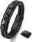 Murtoo Personalisiertes Leder-Armband für Herren - Schwarz, Mit Namen Graviert, Magnetverschluss aus Edelstahl, Geschenkidee (5 Ringe)
