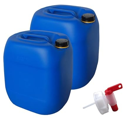 kanister-vertrieb® 2 Stück 30 L Kanister Wasserkanister Kunststoffkanister blau DIN61 + Hahn + Etiketten