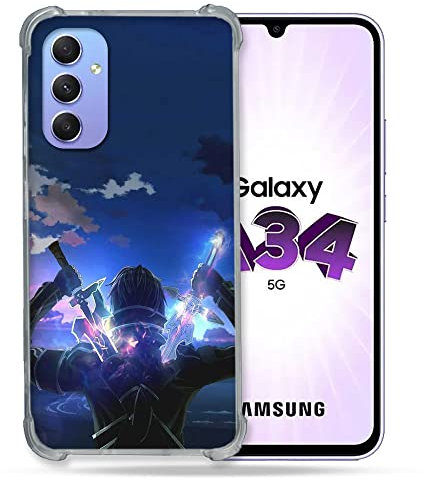 Cokitec Schutzhülle aus Hartglas für Samsung Galaxy A34 5G Manga SAO Sword Art Online Epee