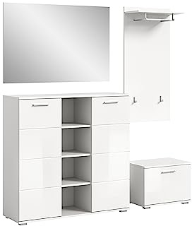 xonox.home X98A9G11 Garderobenkombination 180x191x37 cm in weiß Nachbildung und weiß Hochglanz