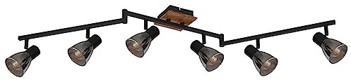 etc-shop Spotleiste Holz 6 Strahler Deckenleuchte 6-Flammig Rauchglas Spotlampe schwenkbar, Metall schwarz, 6x E14 Fassungen, L 117 cm
