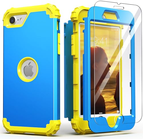 IDweel Schutzhülle für iPhone SE 2020, mit Displayschutzfolie, iPhone SE 2022, 3-in-1-Stoßdämpfung, schlanke Passform, strapazierfähig, harte PC-Abdeckung, weiches Silikon, strapazierfähig,