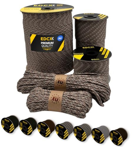 EdcX Paracord 4 mm, 20+ Couleurs Militaires (15 m, 30 m, 50 m, 100 m, 300 m) | Idéal pour l'artisanat, Le Camping | Corde 100% Nylon 4 mm | Cordon 550 Type III (Desert Camo, 30 m)