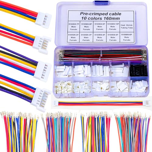 Yoeruyo Kit de connecteurs Molex à pas de 2,00 mm avec câbles pré-sertis de qualité supérieure 22 AWG, connecteur mâle femelle MX 2,0 mm 2/3/4/5/6/7/8/9/10 broches 51005 51006 boîtier (MX2.0-Kit)