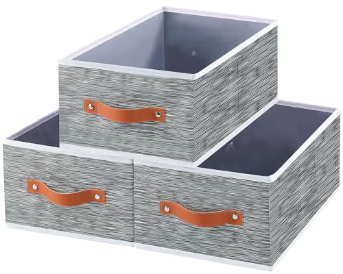 OUTBROS 3-Teilige Aufbewahrungsbox Stoff, Boxen Aufbewahrung, Faltbare Aufbewahrungskörbe, mit Griff Ordnungsboxen, Kleiderschrank, Schlafzimmer und Büro Organizer, Nadelstreifen, 41 x 25 x 16.5 cm