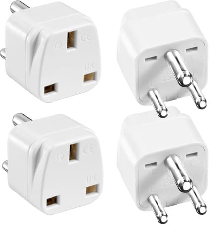 HKFENG UK to India Plug Adapter 4 Pack - Type D Travel Adapter for India, Sri Lanka, Maldives, Bangladesh, Zimbabwe - White