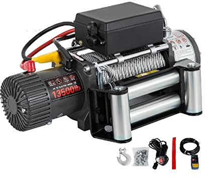 Treuil électrique 13500LBS 12V for câbles de remorque de téléphérique en acier 4X4 92FT sangle de remorquage avec contrôle sans fil ATV camion hors route Facile à utiliser pour les débutants et les pr