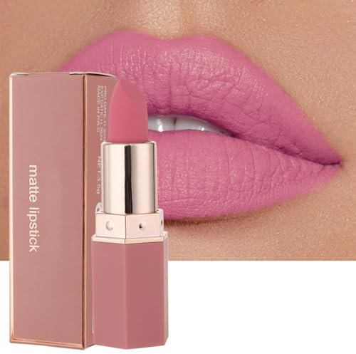 Matte Lipsticks for Women Long Lasting - Non Stick Cup Velvet Lip Gloss Lip Stain/Matte Nude Hot Pink Lipstick/Hydrating High Pigmented Smooth Lipsticks for Women Girls (02 Barbie pink)