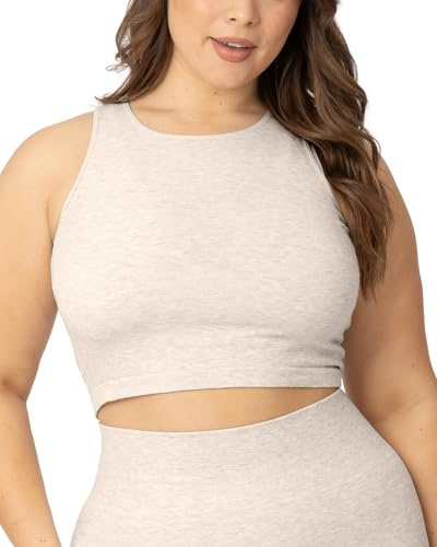 Kindred Bravely Sublime Longline Nursing Bras for Breastfeeding, Soft Nursing Crop Tank Maternity Bra with Built in Shelf Bra (Oatmeal Heather, Small)