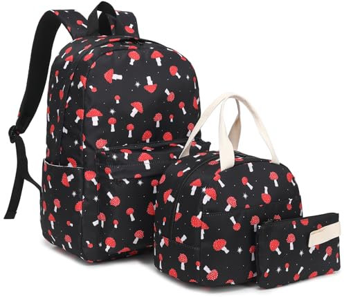 Mimfutu Mochila escolar para adolescentes, mochila 3 en 1 para niños, juego de mochilas escolares con lonchera y estuche para lápices, gris (mushroom), L, Juego de mochila escolar